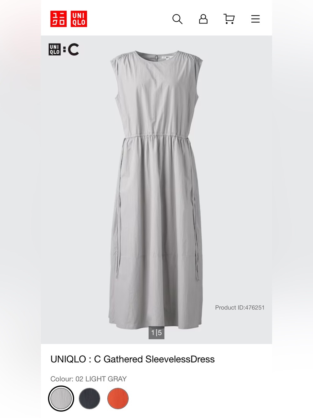 Uniqlo C: Gathered Dress light gray M